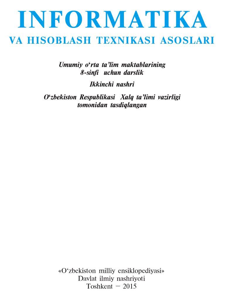 Umumiy o‘rta ta’lim maktablarining 8- sinfi uchun darslik .